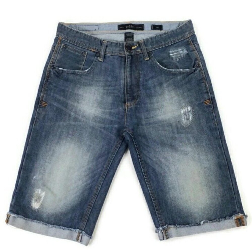 Paper Denim & Cloth Medium Stonewash Distressed Cuffed Denim Jean Short Mens 30